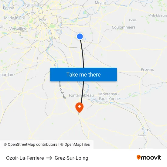 Ozoir-La-Ferriere to Grez-Sur-Loing map