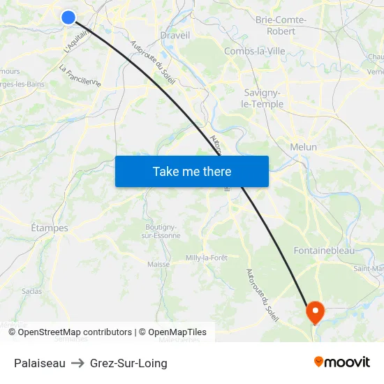 Palaiseau to Grez-Sur-Loing map