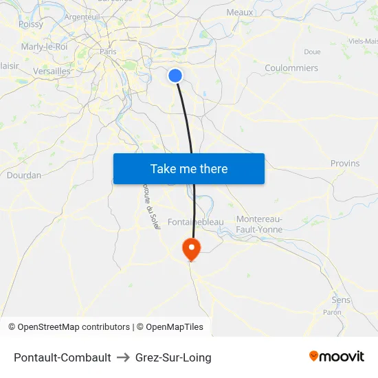 Pontault-Combault to Grez-Sur-Loing map