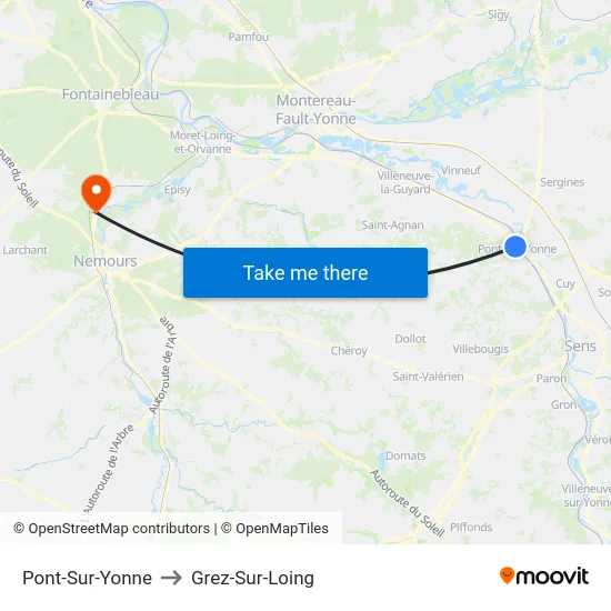 Pont-Sur-Yonne to Grez-Sur-Loing map