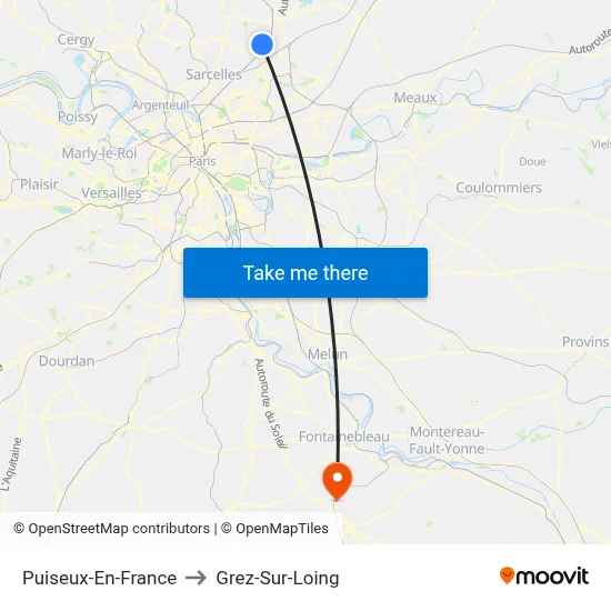 Puiseux-En-France to Grez-Sur-Loing map