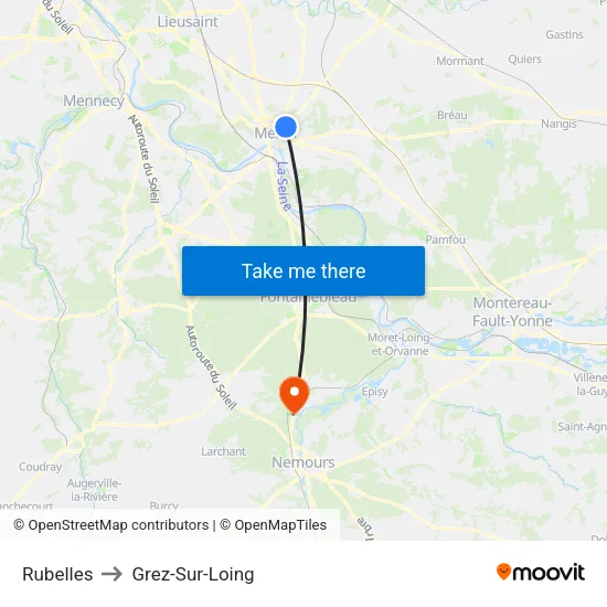 Rubelles to Grez-Sur-Loing map