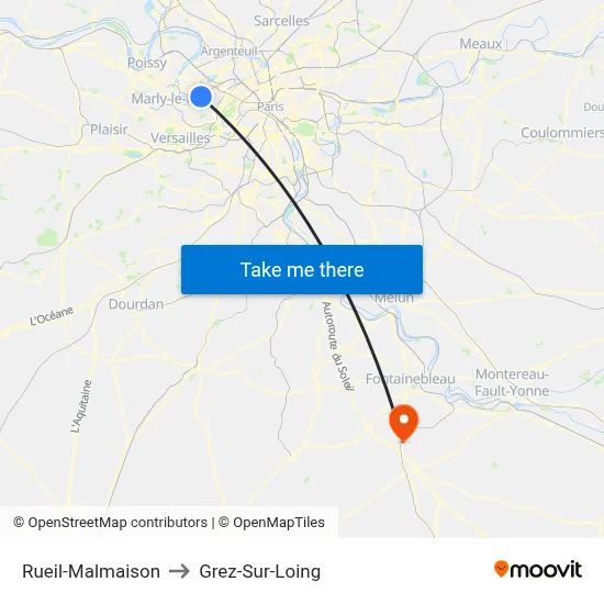 Rueil-Malmaison to Grez-Sur-Loing map