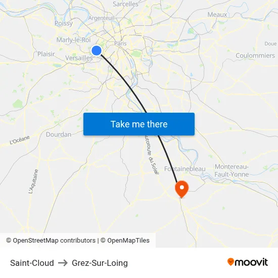 Saint-Cloud to Grez-Sur-Loing map