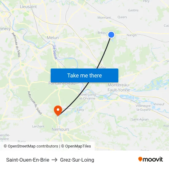 Saint-Ouen-En-Brie to Grez-Sur-Loing map