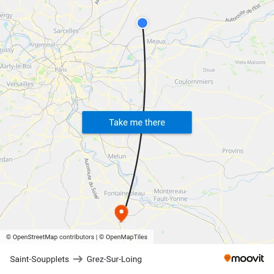 Saint-Soupplets to Grez-Sur-Loing map