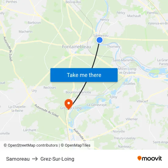 Samoreau to Grez-Sur-Loing map