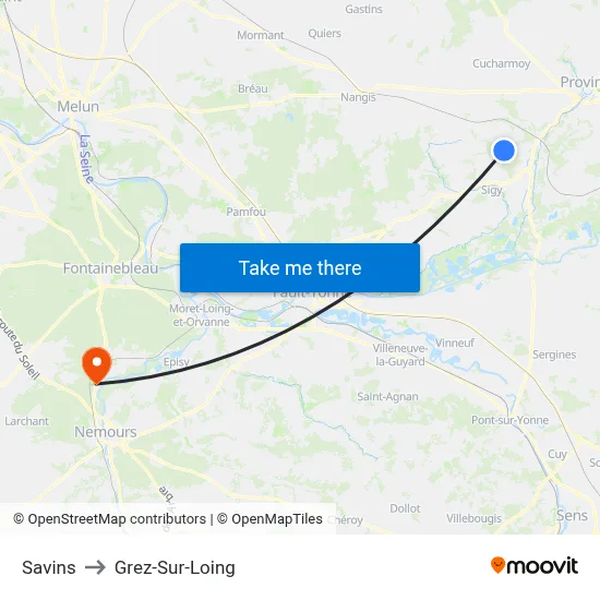 Savins to Grez-Sur-Loing map