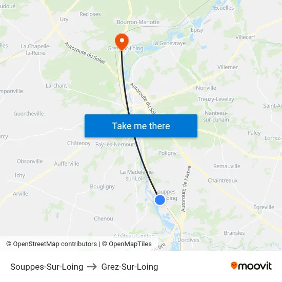 Souppes-Sur-Loing to Grez-Sur-Loing map