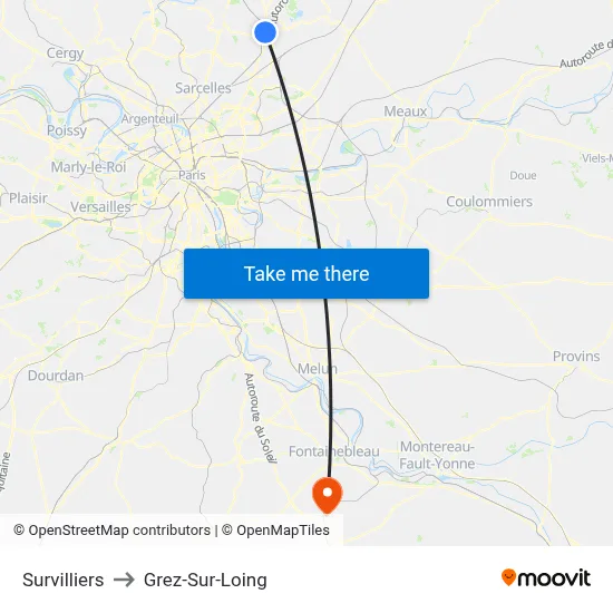 Survilliers to Grez-Sur-Loing map