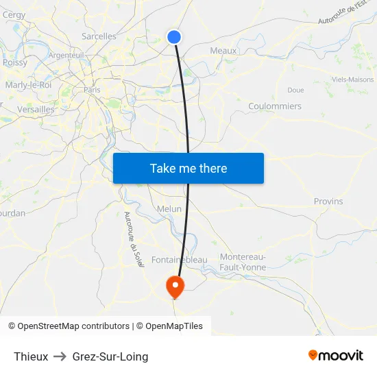 Thieux to Grez-Sur-Loing map