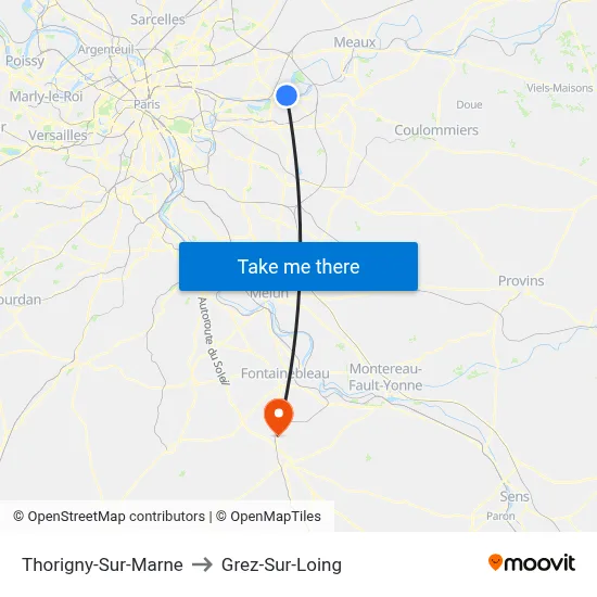 Thorigny-Sur-Marne to Grez-Sur-Loing map