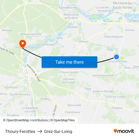 Thoury-Ferottes to Grez-Sur-Loing map