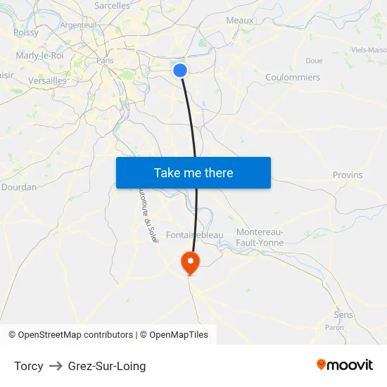 Torcy to Grez-Sur-Loing map