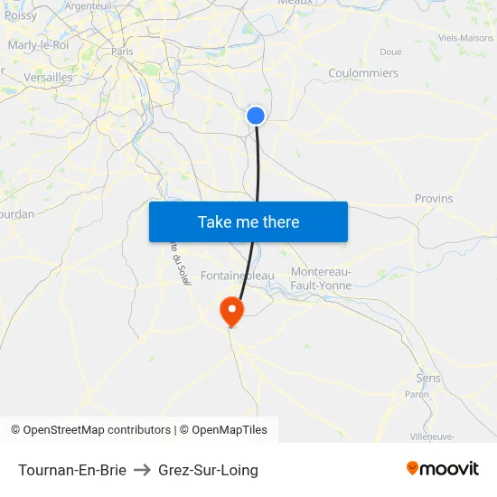 Tournan-En-Brie to Grez-Sur-Loing map