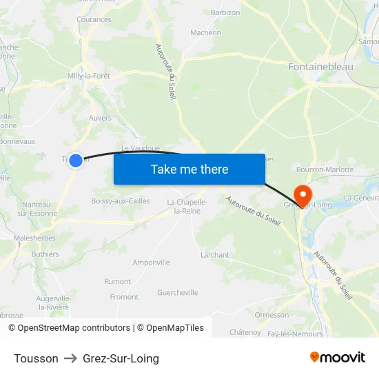 Tousson to Grez-Sur-Loing map