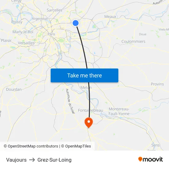 Vaujours to Grez-Sur-Loing map