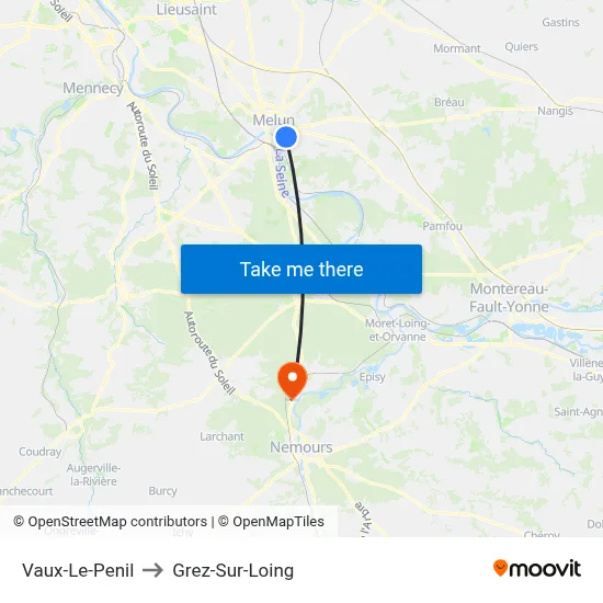 Vaux-Le-Penil to Grez-Sur-Loing map