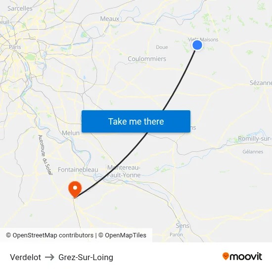Verdelot to Grez-Sur-Loing map