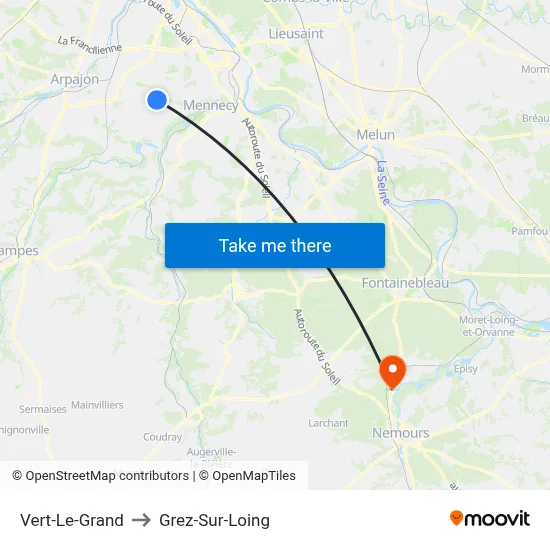Vert-Le-Grand to Grez-Sur-Loing map