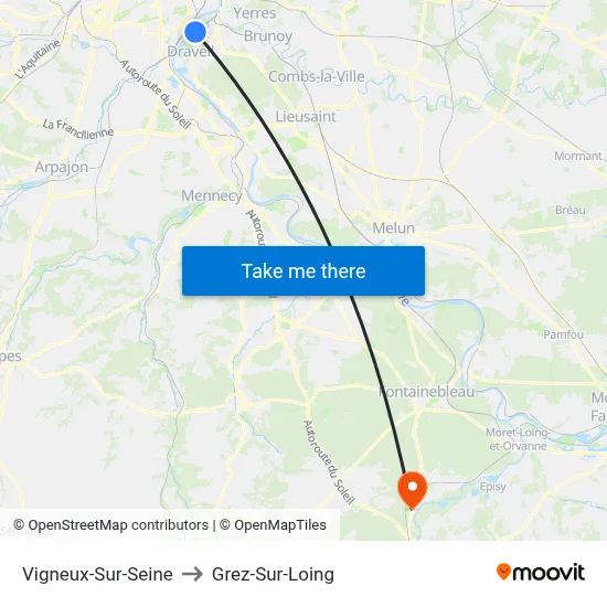 Vigneux-Sur-Seine to Grez-Sur-Loing map