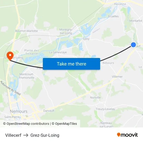 Villecerf to Grez-Sur-Loing map