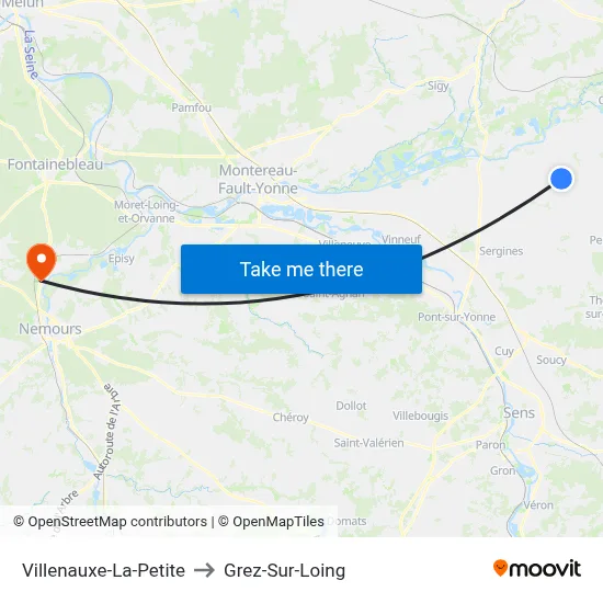 Villenauxe-La-Petite to Grez-Sur-Loing map
