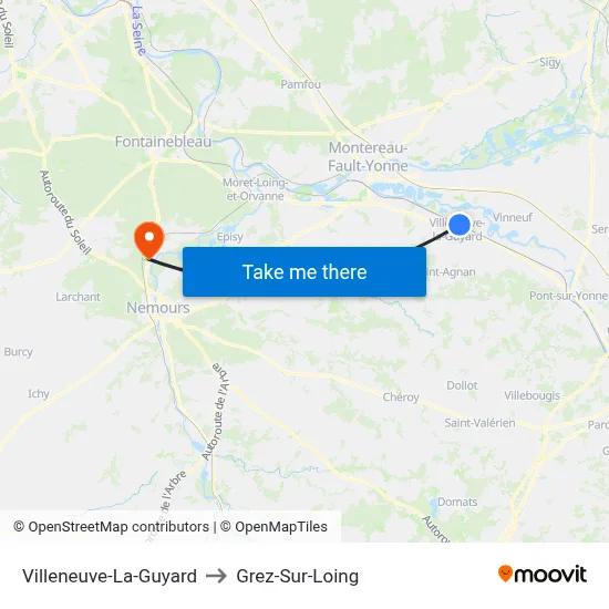 Villeneuve-La-Guyard to Grez-Sur-Loing map