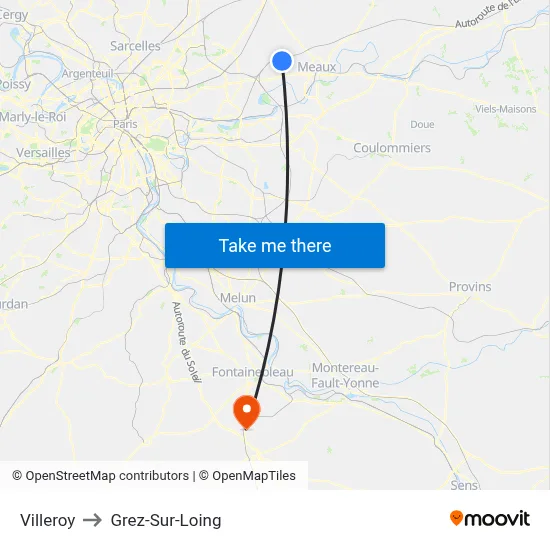 Villeroy to Grez-Sur-Loing map