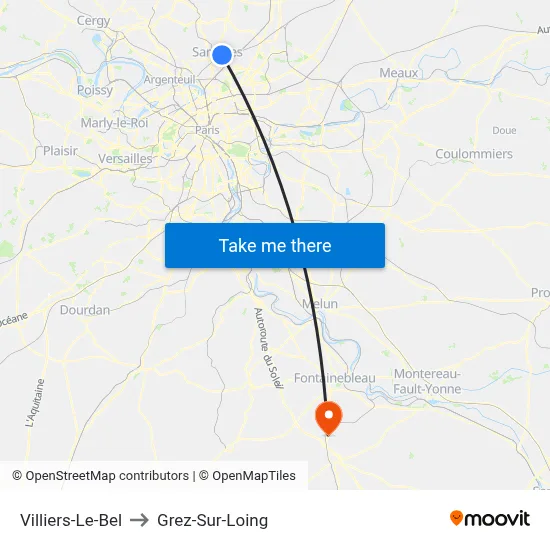 Villiers-Le-Bel to Grez-Sur-Loing map