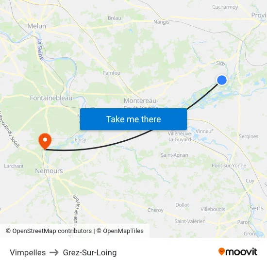 Vimpelles to Grez-Sur-Loing map