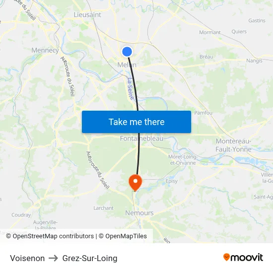 Voisenon to Grez-Sur-Loing map