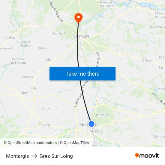 Montargis to Grez-Sur-Loing map