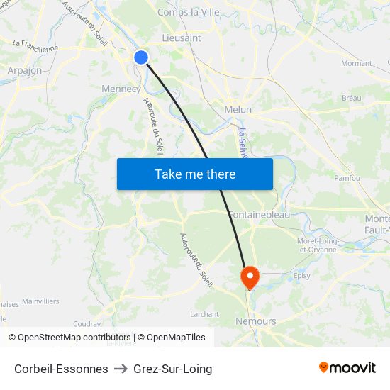 Corbeil-Essonnes to Grez-Sur-Loing map