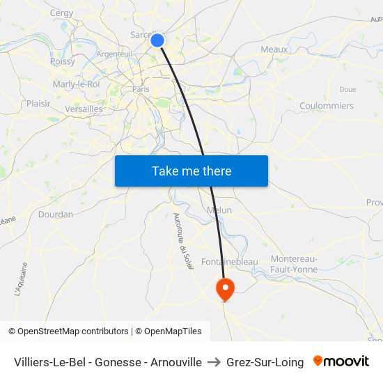 Villiers-Le-Bel - Gonesse - Arnouville to Grez-Sur-Loing map