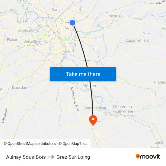 Aulnay-Sous-Bois to Grez-Sur-Loing map