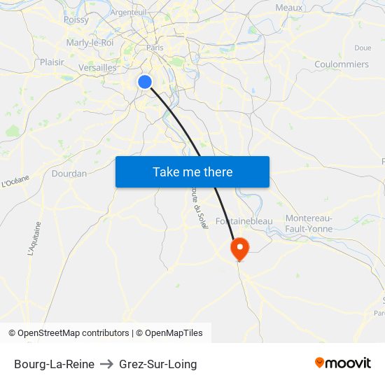 Bourg-La-Reine to Grez-Sur-Loing map