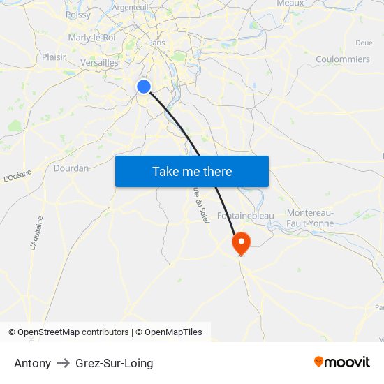 Antony to Grez-Sur-Loing map