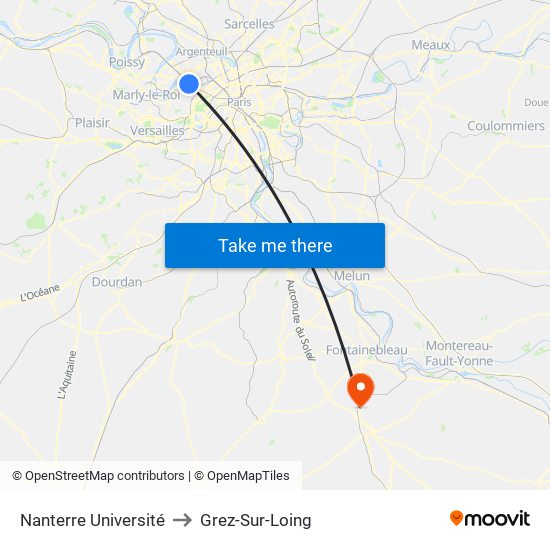 Nanterre Université to Grez-Sur-Loing map