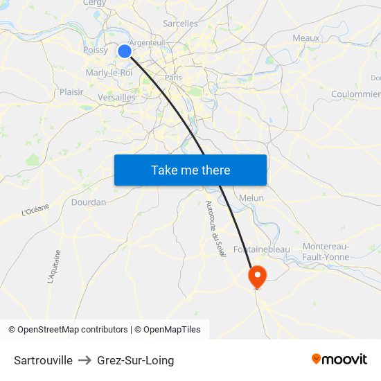 Sartrouville to Grez-Sur-Loing map