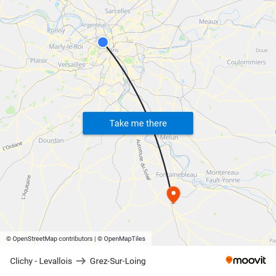 Clichy - Levallois to Grez-Sur-Loing map