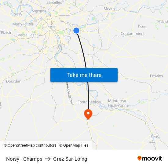 Noisy - Champs to Grez-Sur-Loing map