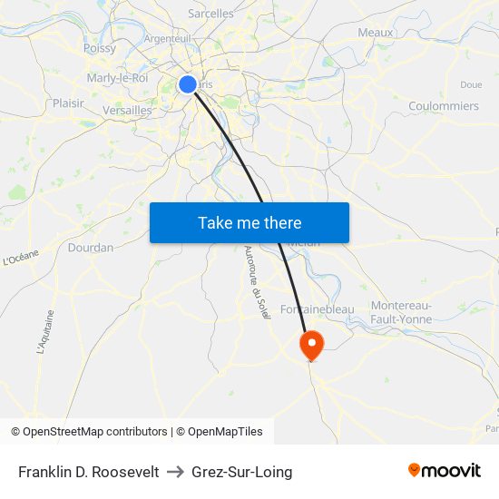 Franklin D. Roosevelt to Grez-Sur-Loing map