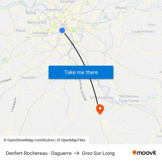 Denfert-Rochereau - Daguerre to Grez-Sur-Loing map