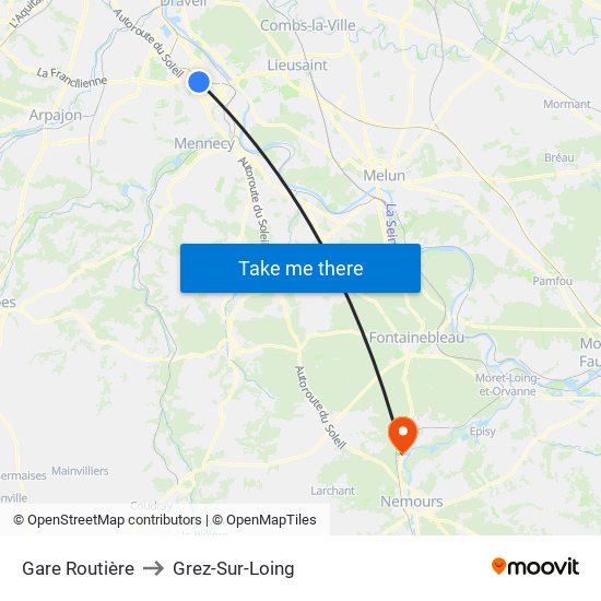 Gare Routière to Grez-Sur-Loing map