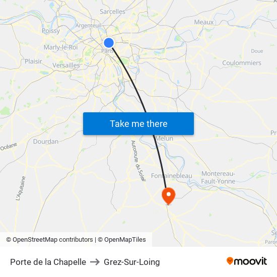 Porte de la Chapelle to Grez-Sur-Loing map