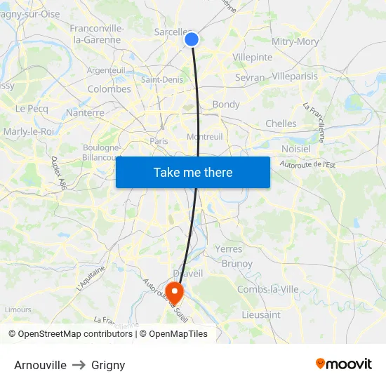 Arnouville to Grigny map
