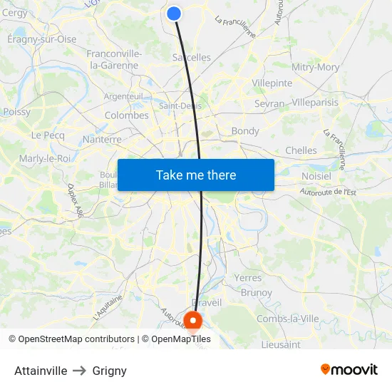 Attainville to Grigny map