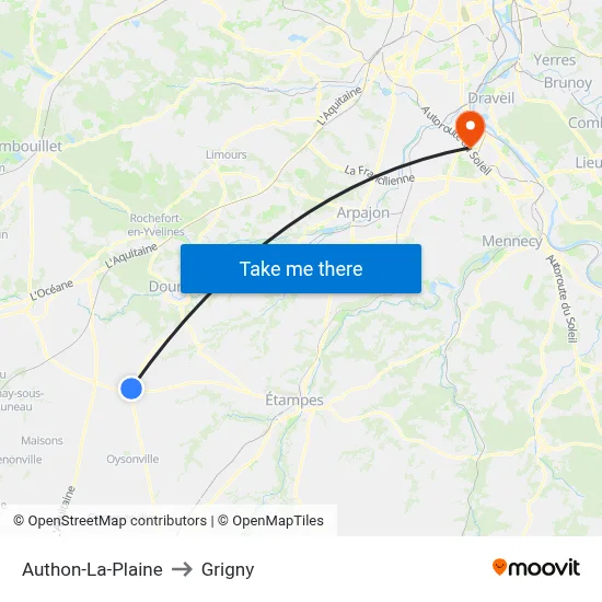 Authon-La-Plaine to Grigny map