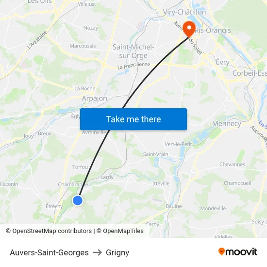 Auvers-Saint-Georges to Grigny map